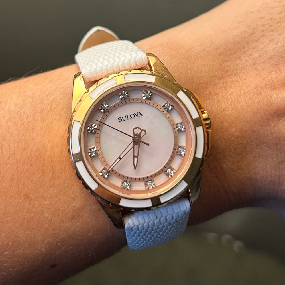 Bulova Classic Diamond White Rose Gold Women's Watch 98P119